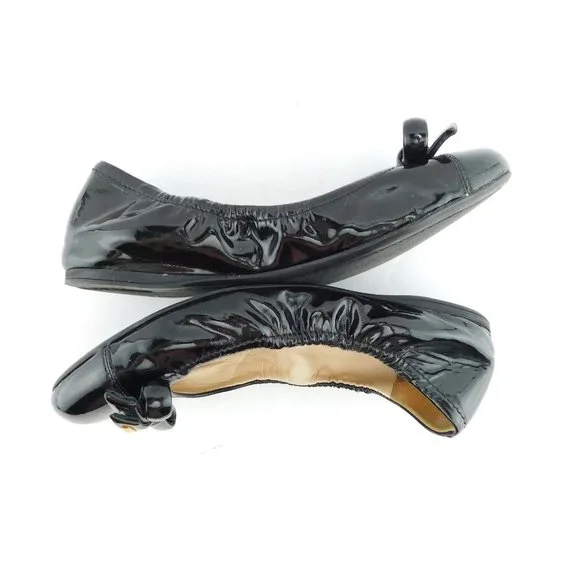 PRADA Logo Bow Black Patent Leather Ballet Flats 37.5 - Picture 3 of 7